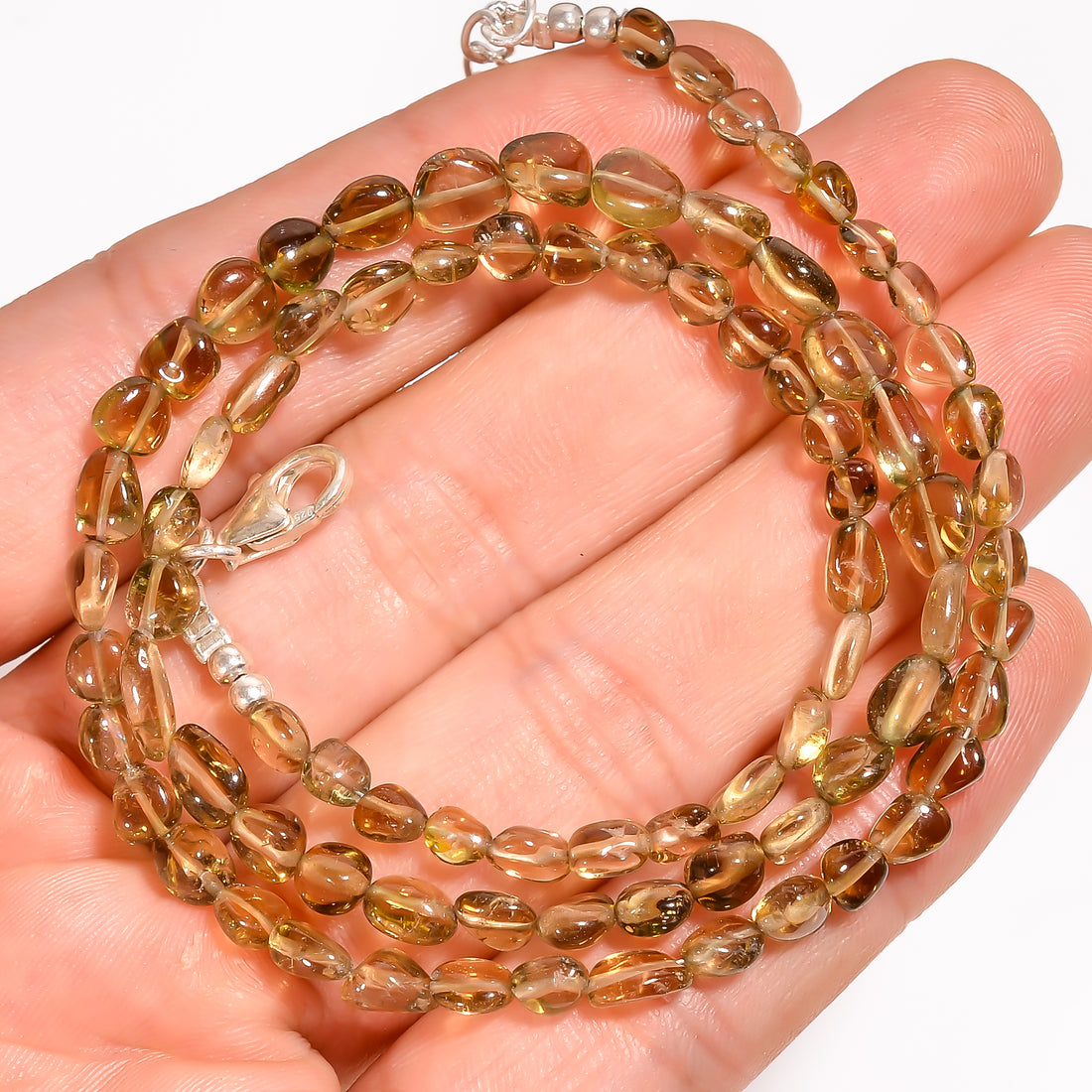 Brown Tourmaline Natural Gemstone Tumbled Shape Smooth Beads Necklace 17-19" ,9X3 8X4 mm 56 Ct. YN-214