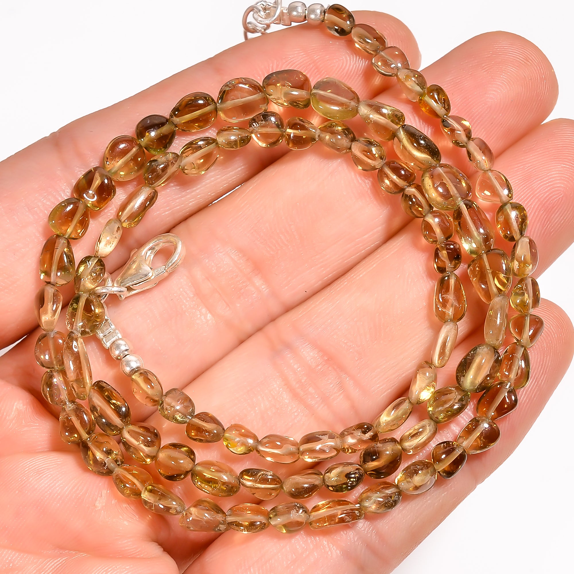 Brown Tourmaline Natural Gemstone Tumbled Shape Smooth Beads Necklace 17-19" ,9X3 8X4 mm 56 Ct. YN-214