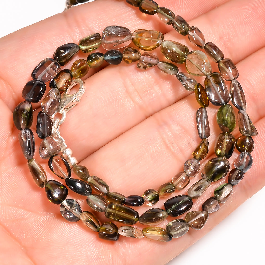 Brown Tourmaline Natural Gemstone Tumbled Shape Smooth Beads Necklace 17-19" ,3X3 8X5 mm 67 Ct. YN-215