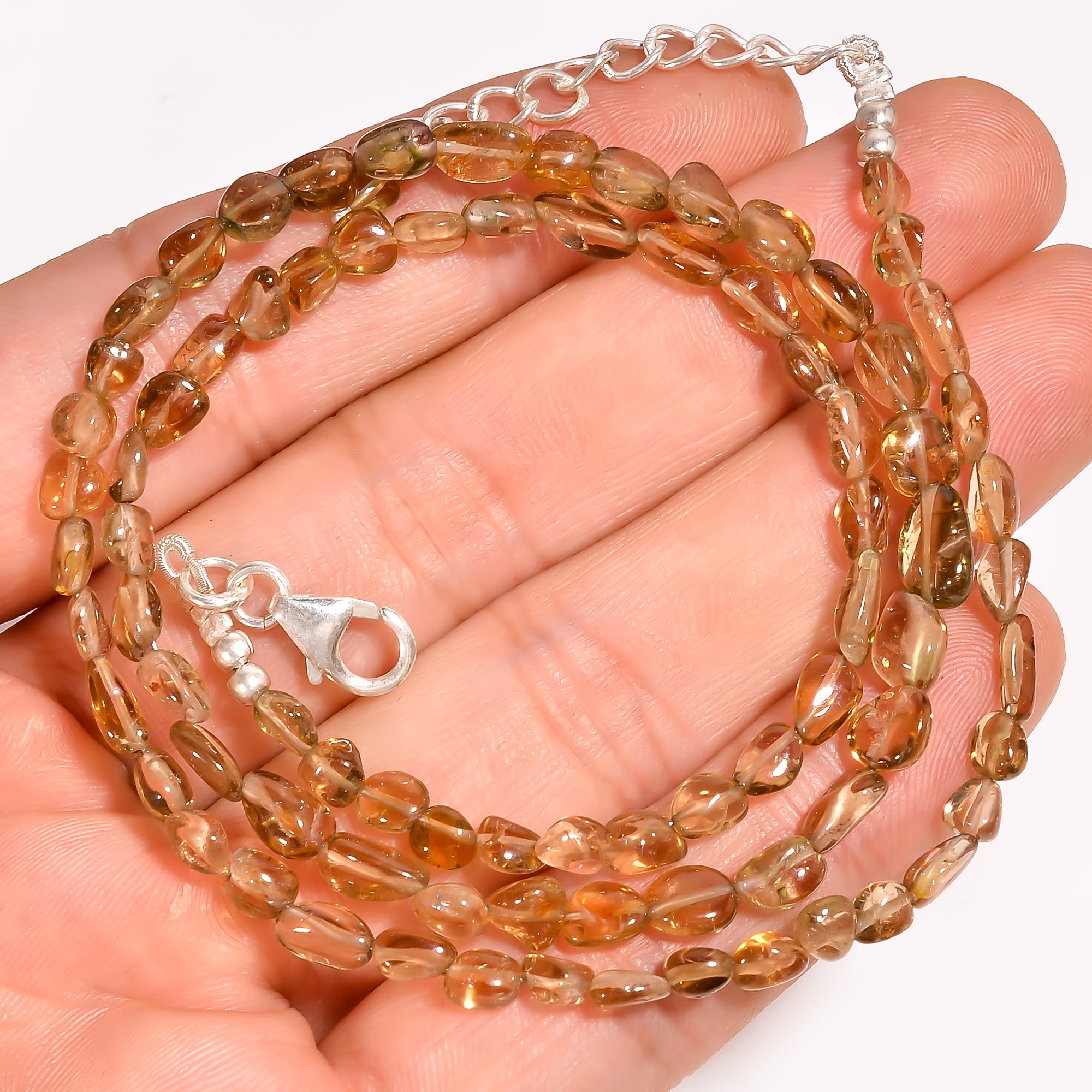 Brown Tourmaline Natural Gemstone Tumbled Shape Smooth Beads Necklace 17-19" ,4X4 7X5 mm 51.5 Ct. YN-216