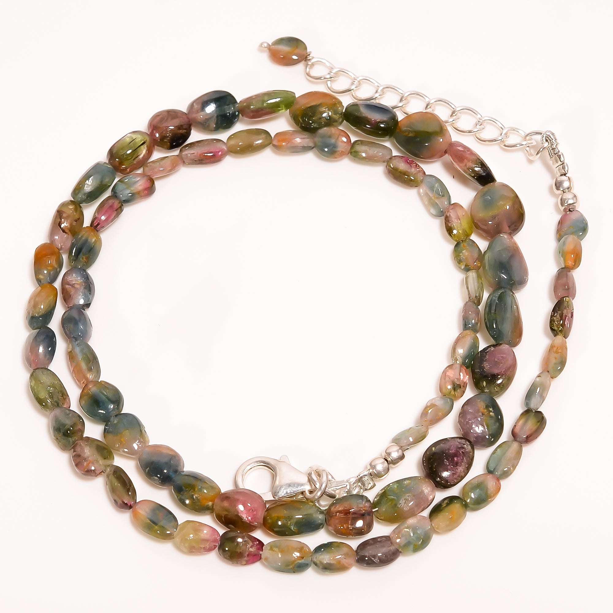 Bio Tourmaline Natural Gemstone Tumbled Shape Smooth Beads Necklace 17-19" ,4X3 8X5 mm 59.5 Ct. YN-218