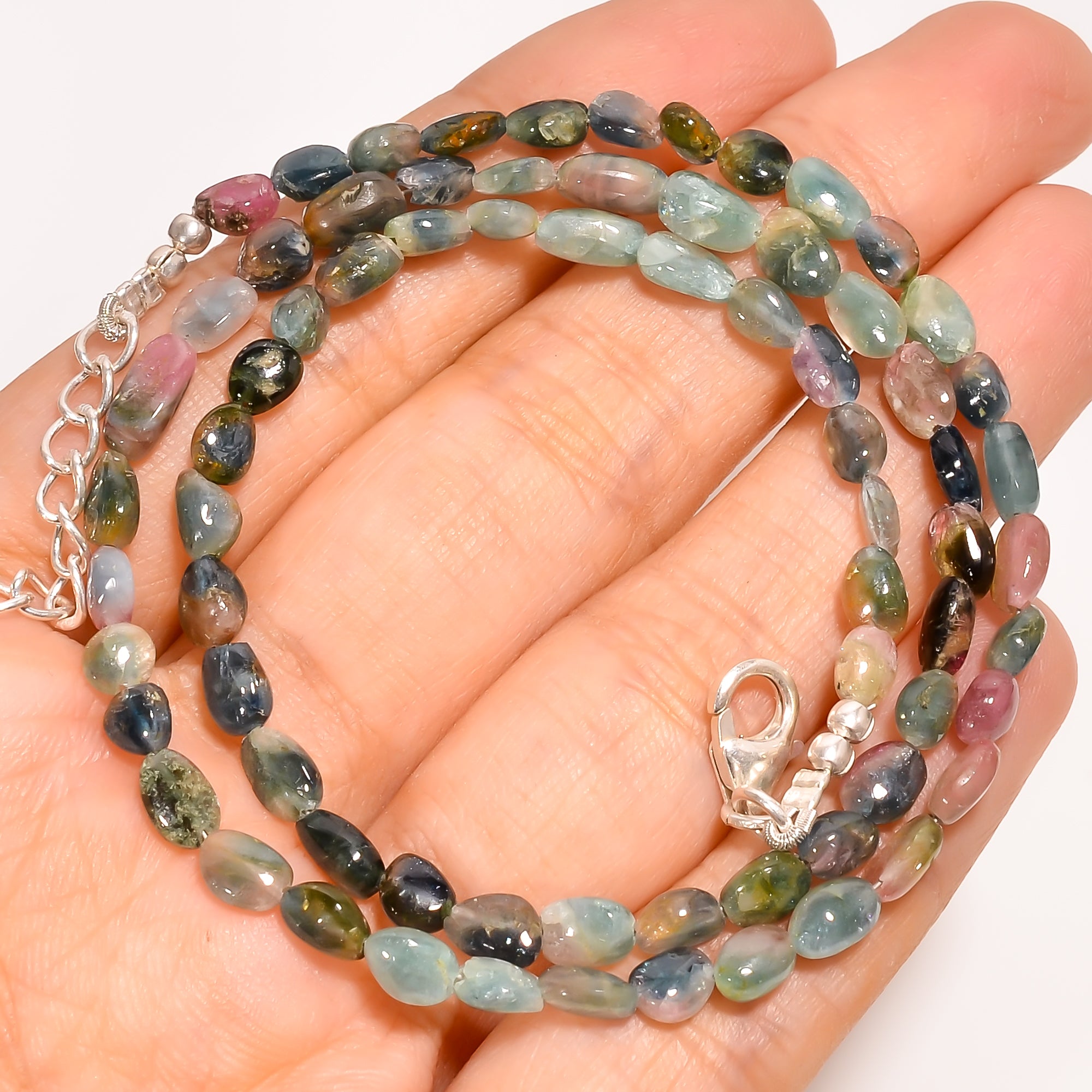 Bio Tourmaline Natural Gemstone Tumbled Shape Smooth Beads Necklace 16-19" ,5X3 7X4 mm 52 Ct. YN-219