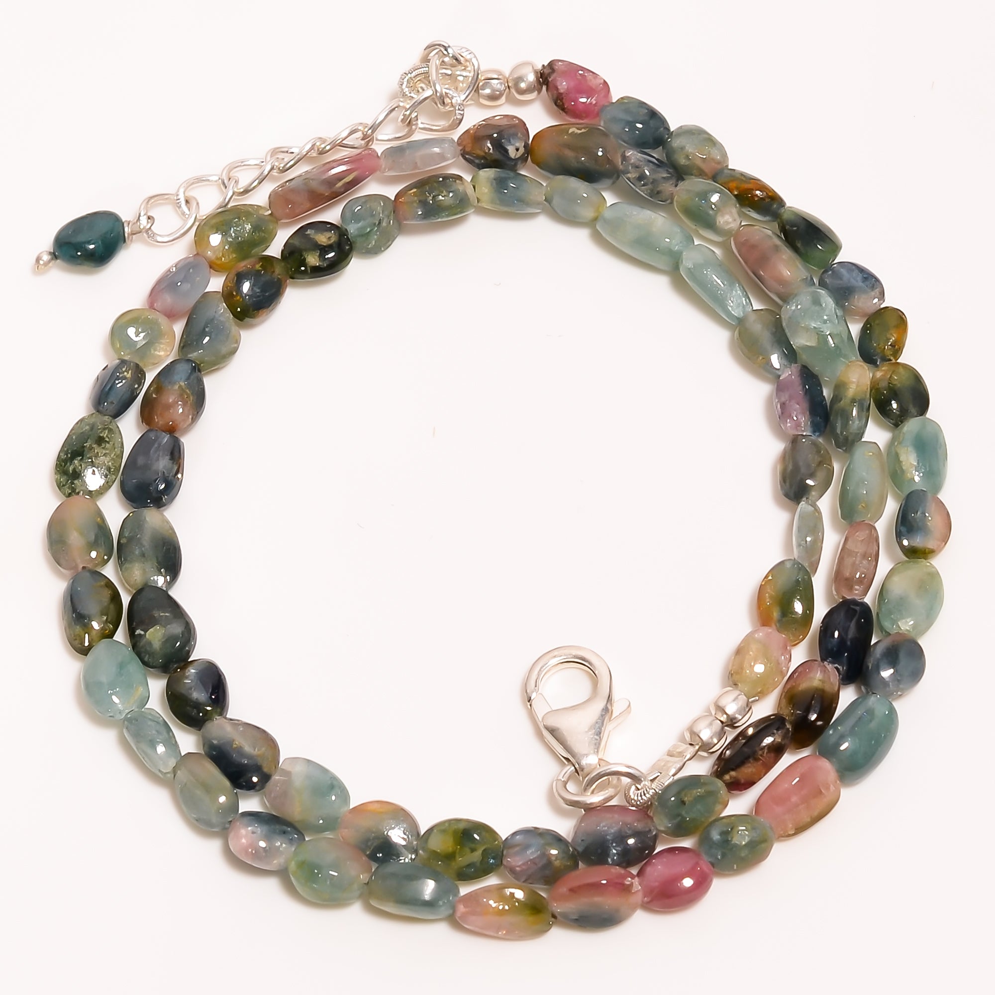 Bio Tourmaline Natural Gemstone Tumbled Shape Smooth Beads Necklace 16-19" ,5X3 7X4 mm 52 Ct. YN-219