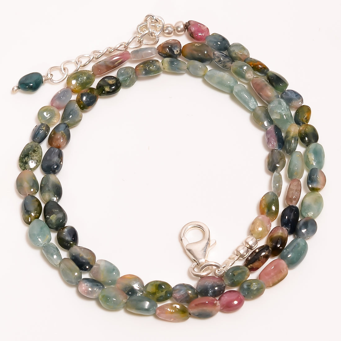 Bio Tourmaline Natural Gemstone Tumbled Shape Smooth Beads Necklace 16-19" ,5X3 7X4 mm 52 Ct. YN-219