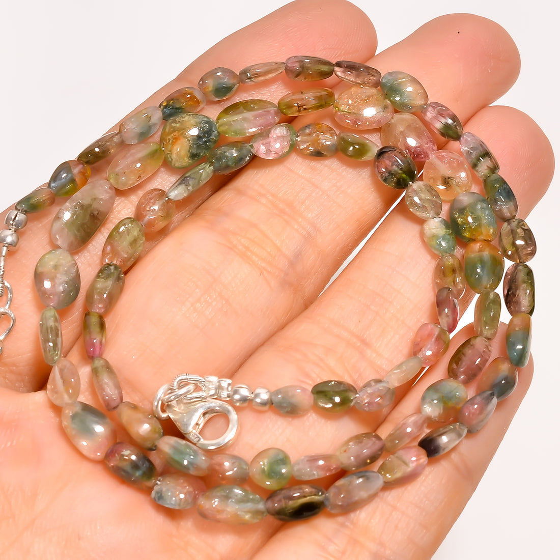 Bio Tourmaline Natural Gemstone Tumbled Shape Smooth Beads Necklace 17-19" ,4X4 10X5 mm 58.5 Ct. YN-220