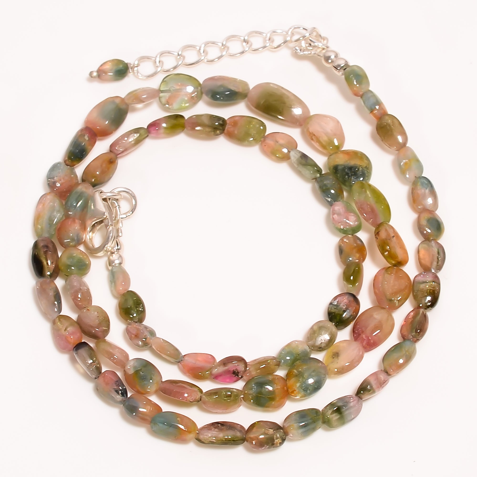 Bio Tourmaline Natural Gemstone Tumbled Shape Smooth Beads Necklace 17-19" ,4X4 10X5 mm 58.5 Ct. YN-220