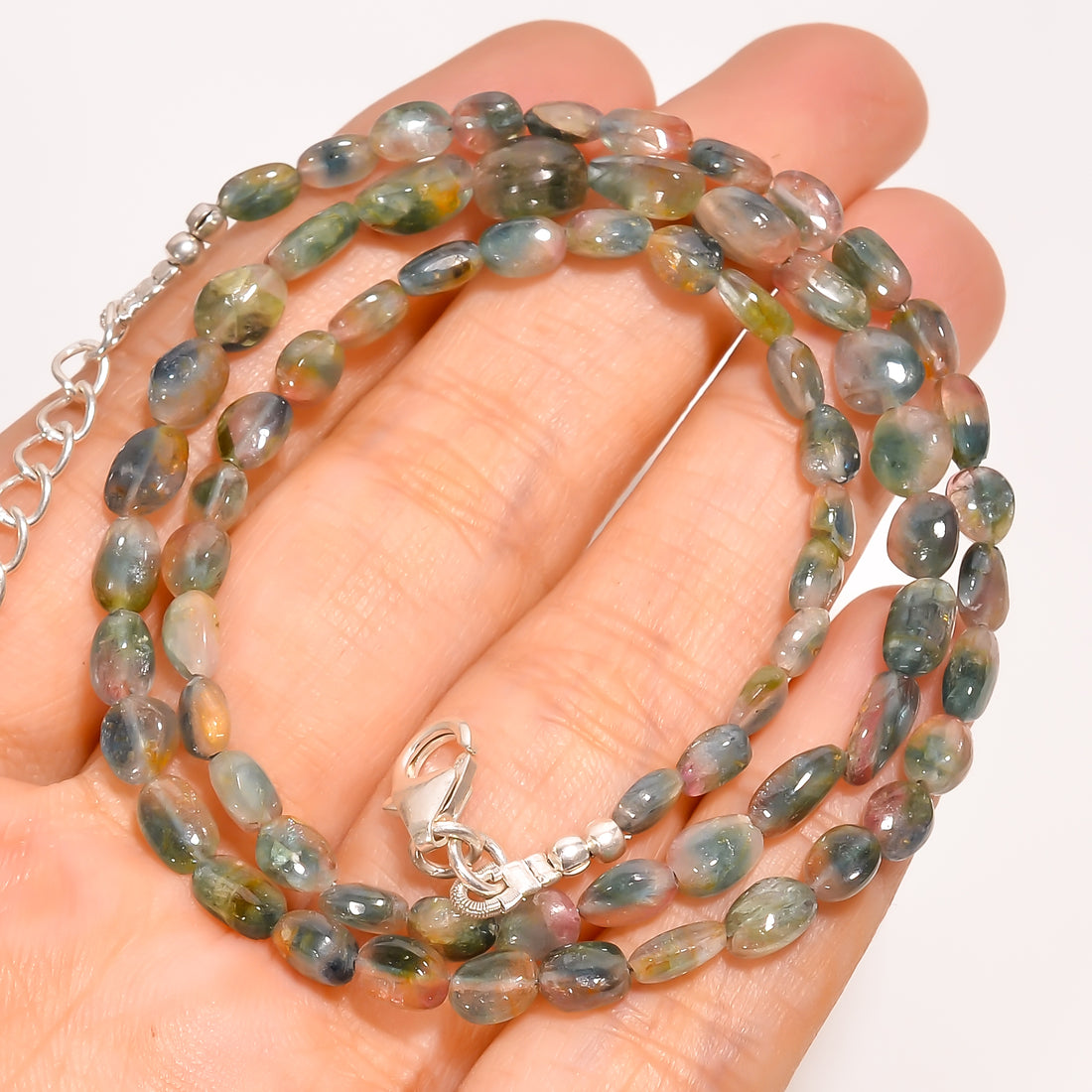 Bio Tourmaline Natural Gemstone Tumbled Shape Smooth Beads Necklace 17-19" ,5X3 8X4 mm 57.5 Ct. YN-221