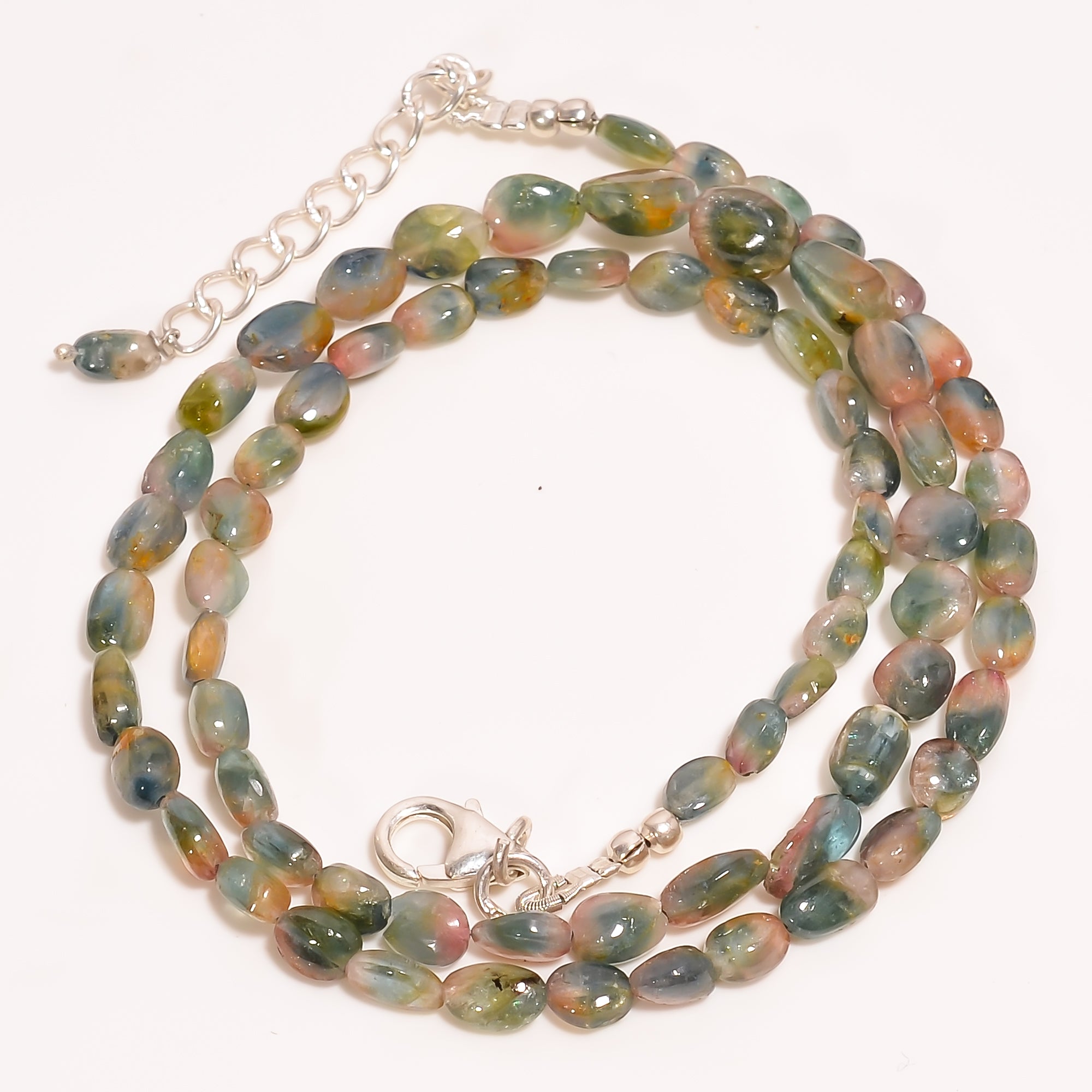 Bio Tourmaline Natural Gemstone Tumbled Shape Smooth Beads Necklace 17-19" ,5X3 8X4 mm 57.5 Ct. YN-221