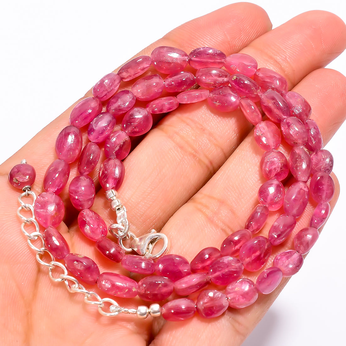 Pink Tourmaline Natural Gemstone Oval Shape Smooth Beads Necklace 17-19" ,5X5 8X6 mm 90 Ct. YN-222