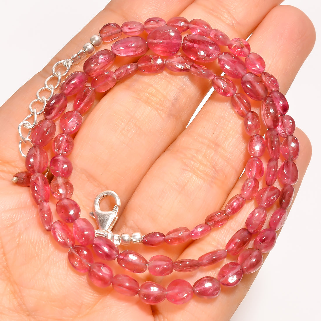 Pink Tourmaline Natural Gemstone Oval Shape Smooth Beads Necklace 17-19" ,4X3 8X5 mm 63 Ct. YN-223