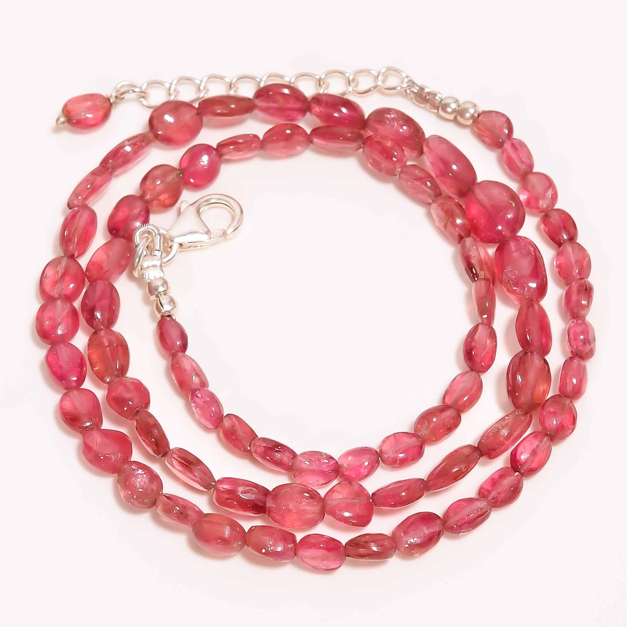 Pink Tourmaline Natural Gemstone Oval Shape Smooth Beads Necklace 17-19" ,4X3 8X5 mm 63 Ct. YN-223