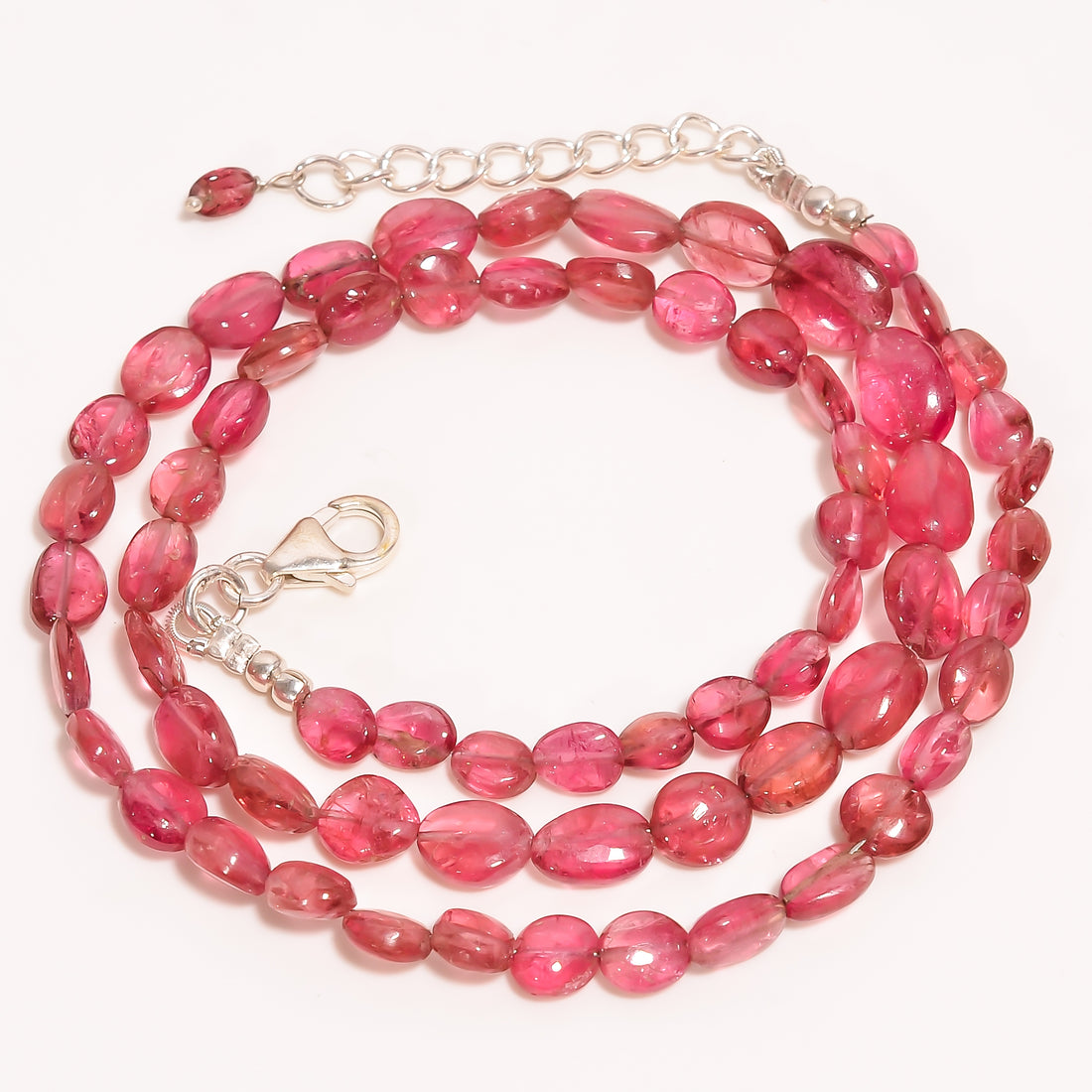 Pink Tourmaline Natural Gemstone Oval Shape Smooth Beads Necklace 17-19" ,5X3 9X6 mm 70.5 Ct. YN-224