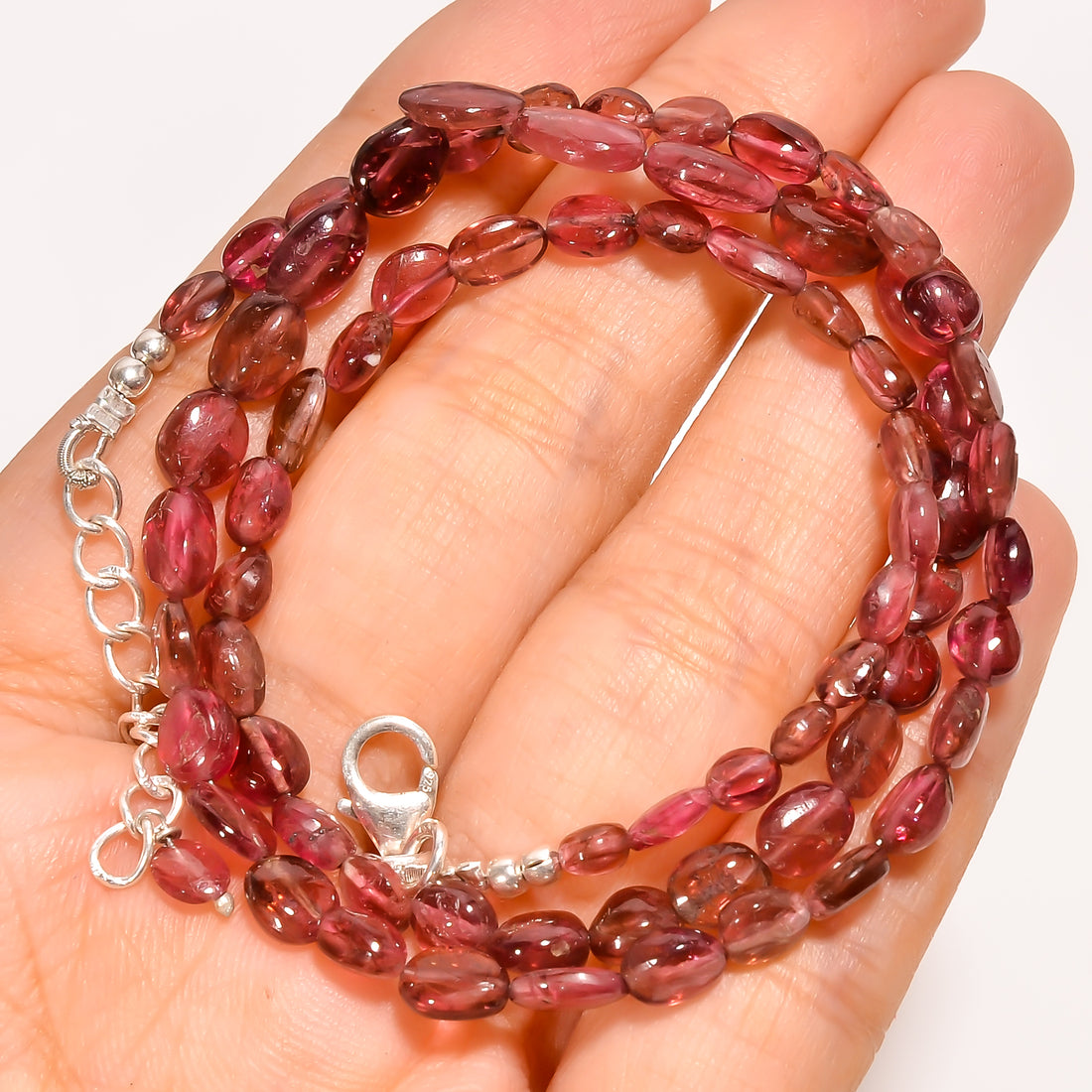 Pink Tourmaline Natural Gemstone Oval Shape Smooth Beads Necklace 18-20" ,4X4 8X6 mm 65 Ct. YN-225