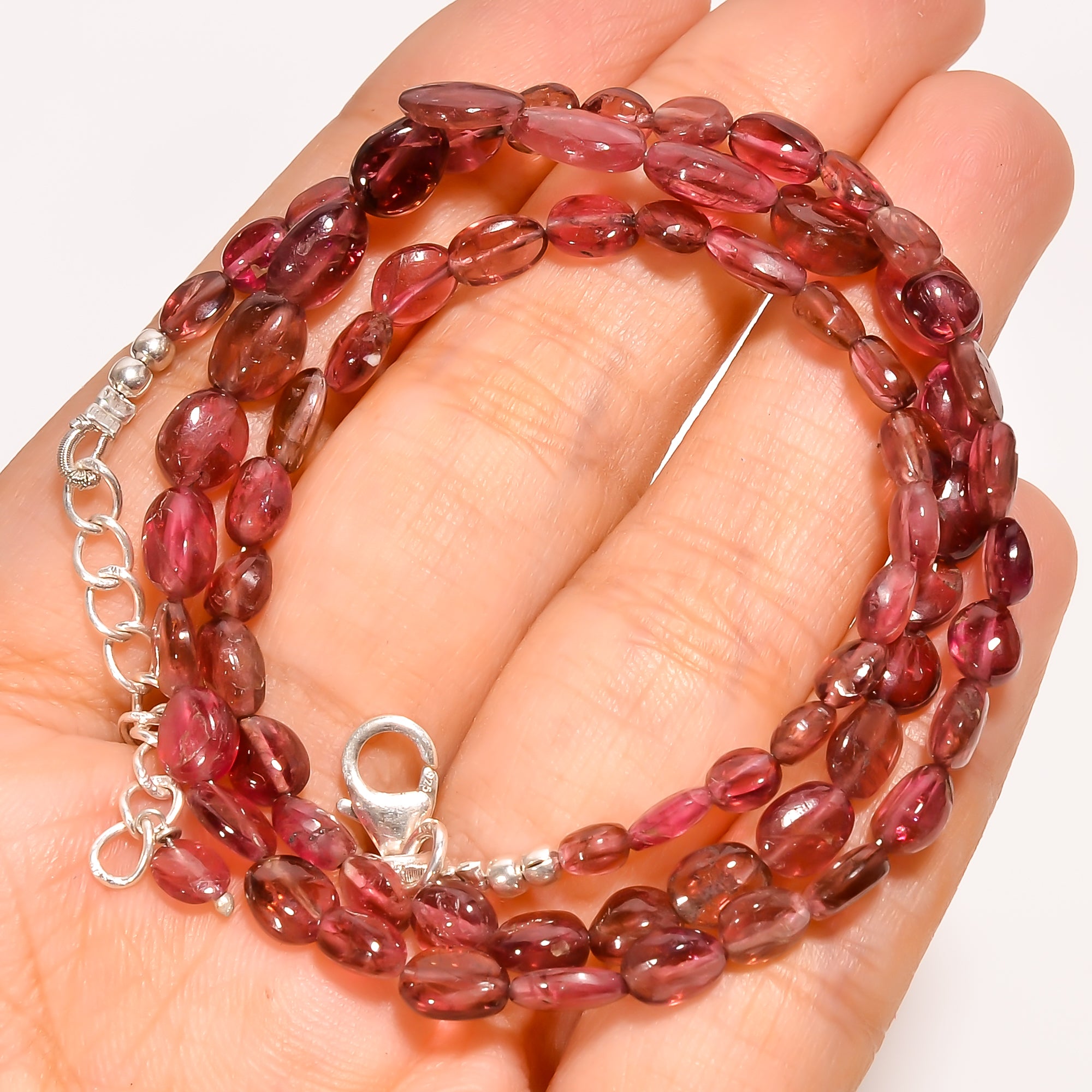 Pink Tourmaline Natural Gemstone Oval Shape Smooth Beads Necklace 18-20" ,4X4 8X6 mm 65 Ct. YN-225