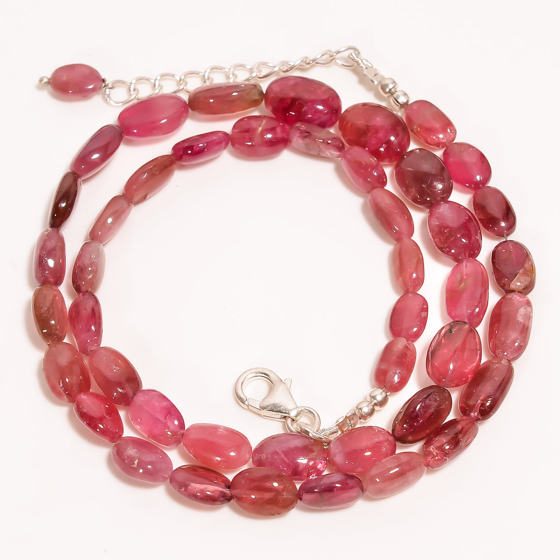 Pink Tourmaline Natural Gemstone Oval Shape Smooth Beads Necklace 17-19" ,7X4 11X6 mm 98 Ct. YN-226