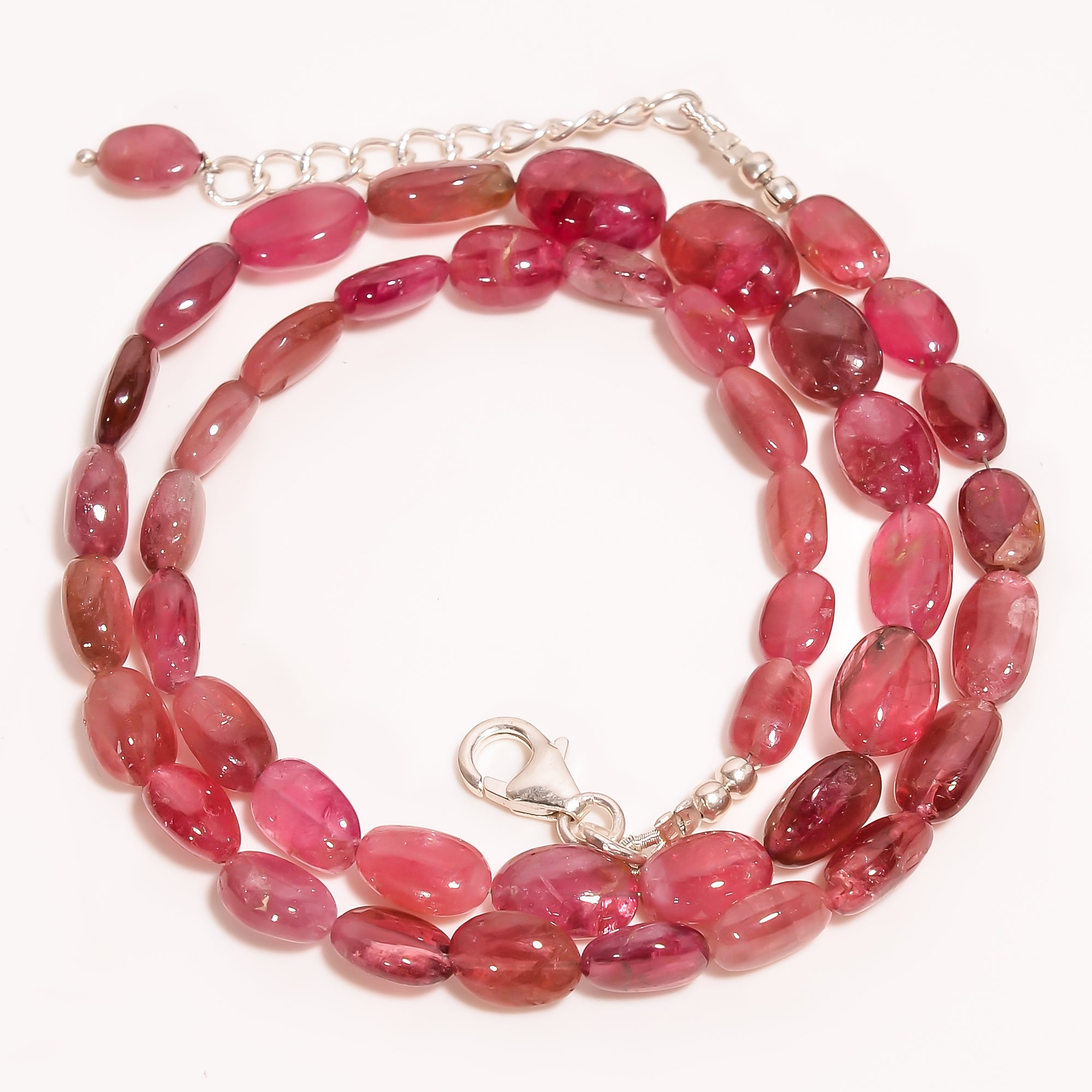 Pink Tourmaline Natural Gemstone Oval Shape Smooth Beads Necklace 17-19" ,7X4 11X6 mm 98 Ct. YN-226
