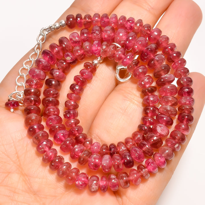 Pink Tourmaline Natural Gemstone Rondelle Shape Smooth Beads Necklace 17-19" ,5X5 8X8 mm 132 Ct. YN-227
