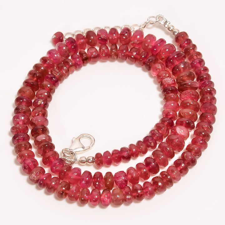 Pink Tourmaline Natural Gemstone Rondelle Shape Smooth Beads Necklace 17-19" ,5X5 8X8 mm 132 Ct. YN-227