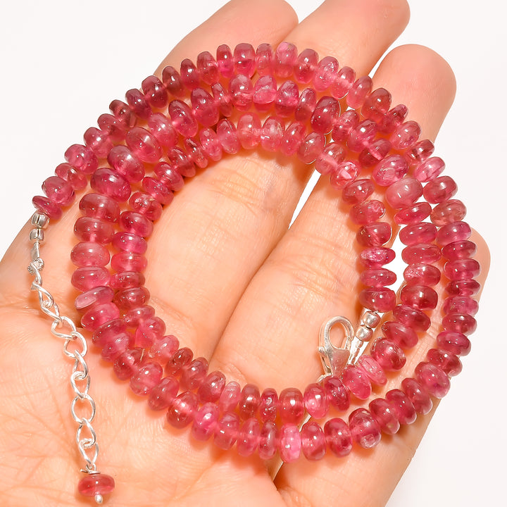 Pink Tourmaline Natural Gemstone Rondelle Shape Smooth Beads Necklace 17-19" ,5X5 6X6 mm 130 Ct. YN-228