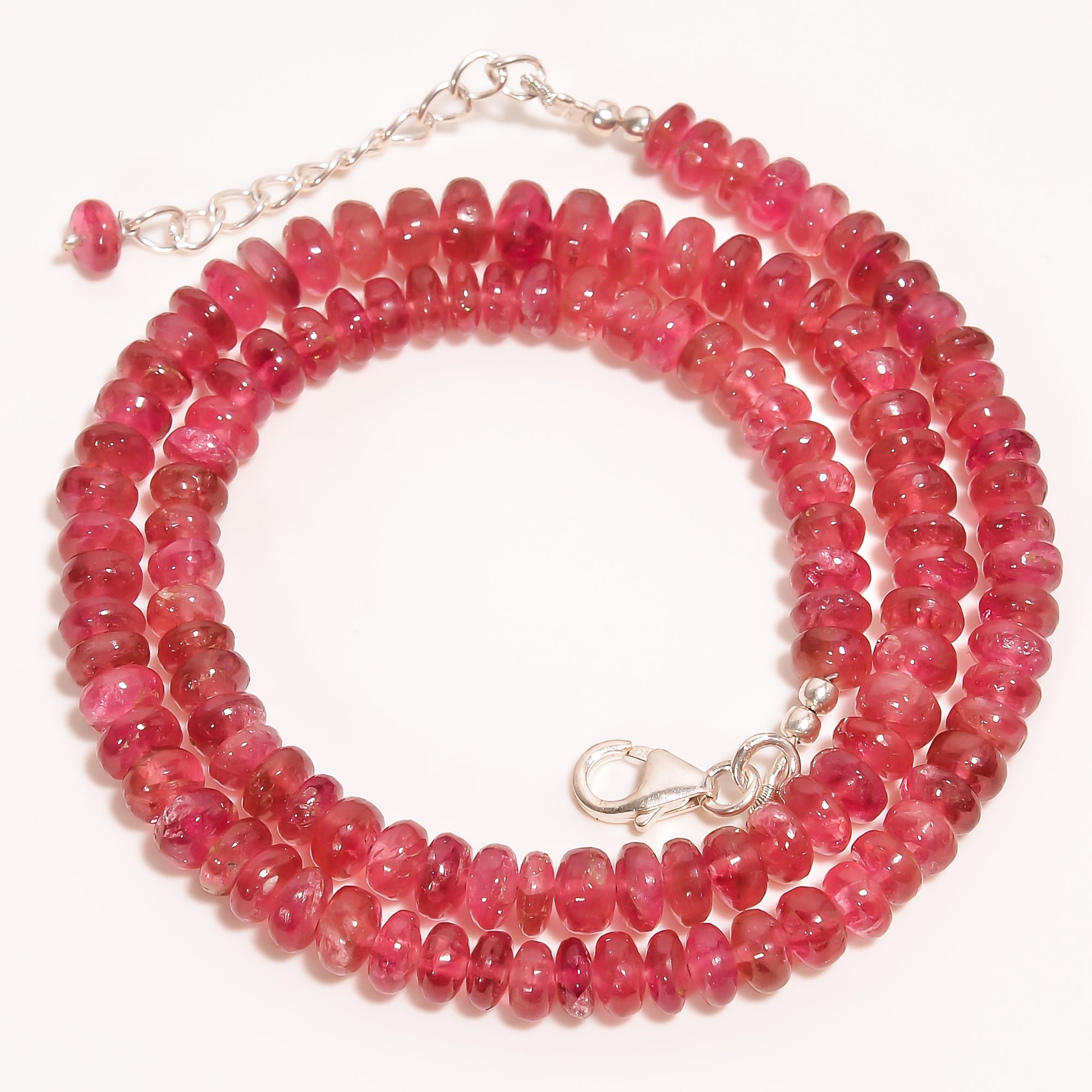 Pink Tourmaline Natural Gemstone Rondelle Shape Smooth Beads Necklace 17-19" ,5X5 6X6 mm 130 Ct. YN-228