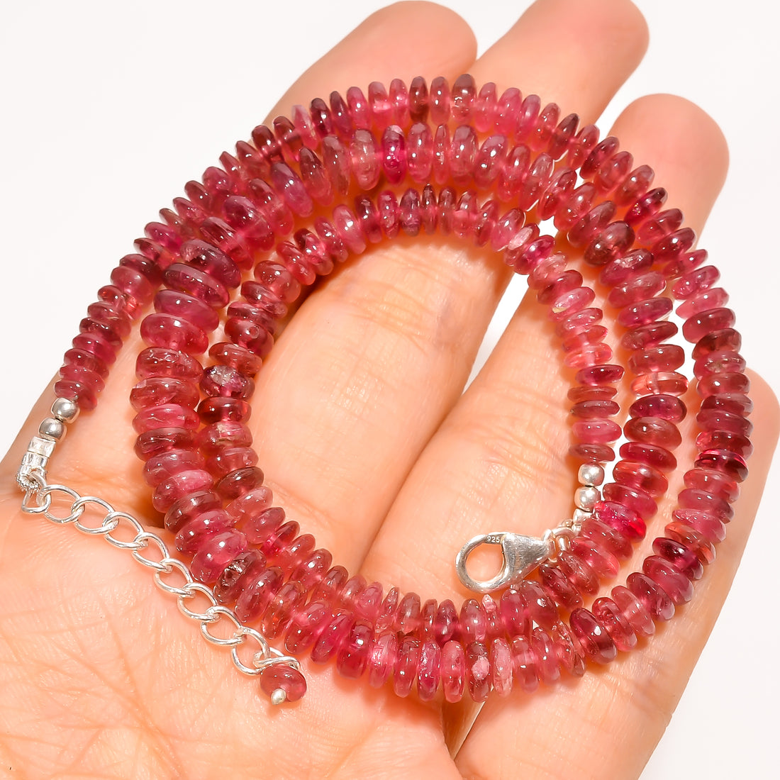 Pink Tourmaline Natural Gemstone Rondelle Shape Smooth Beads Necklace 17-19" ,5X5 7X7 mm 125.5 Ct. YN-229