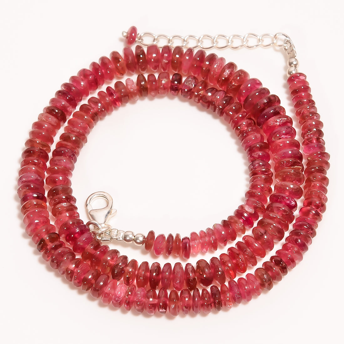 Pink Tourmaline Natural Gemstone Rondelle Shape Smooth Beads Necklace 17-19" ,5X5 7X7 mm 125.5 Ct. YN-229