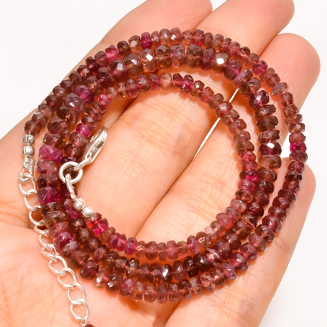 Pink Tourmaline Natural Gemstone Rondelle Shape Faceted Beads Necklace 17-19" ,3X3 5X5 mm 77.5 Ct. YN-230