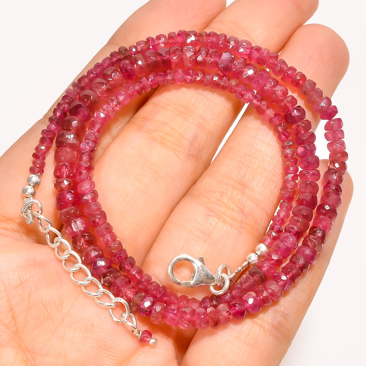 Pink Tourmaline Natural Gemstone Rondelle Shape Faceted Beads Necklace 17-19" ,2X2 5X5 mm 64.5 Ct. YN-231