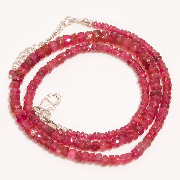 Pink Tourmaline Natural Gemstone Rondelle Shape Faceted Beads Necklace 17-19" ,2X2 5X5 mm 64.5 Ct. YN-231