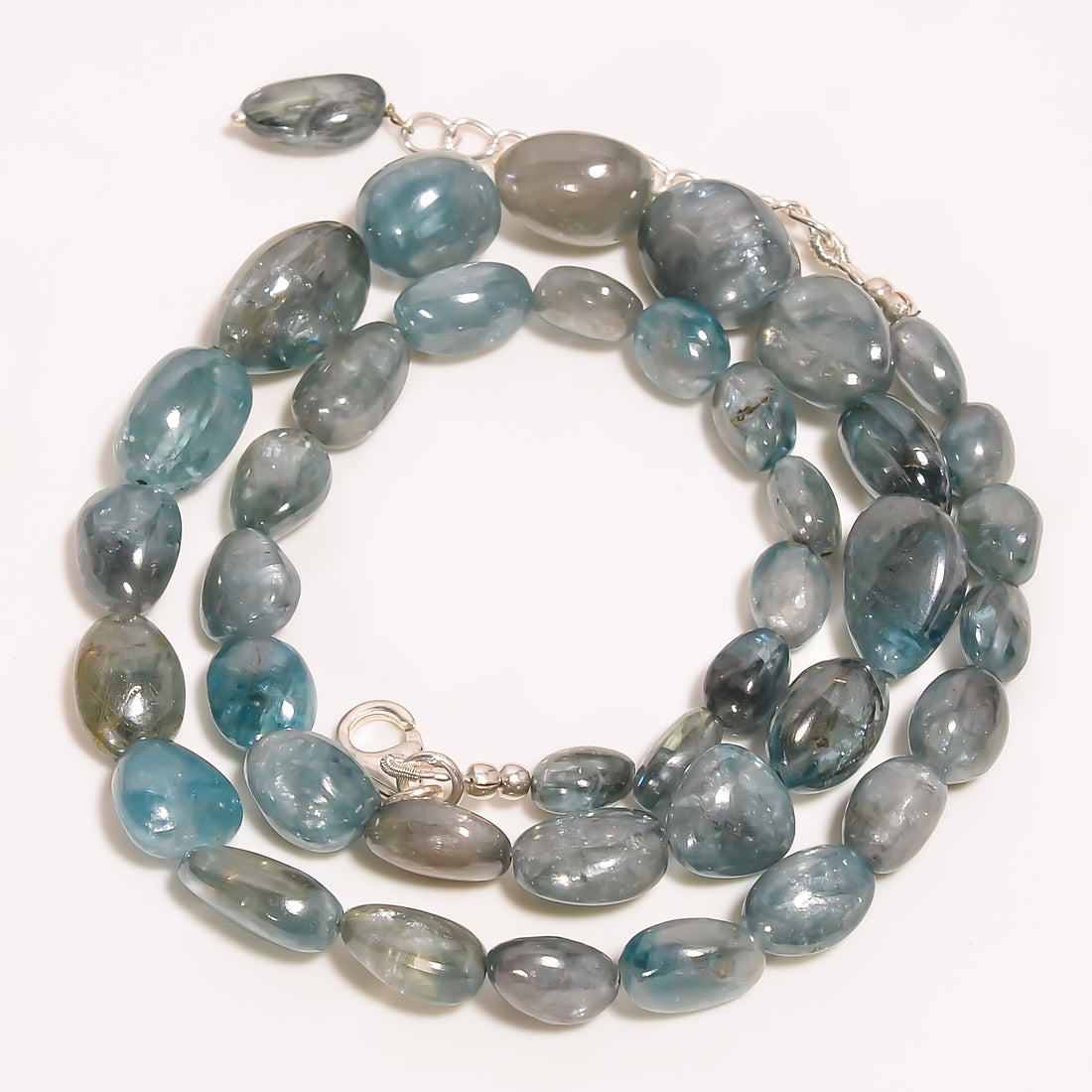 Blue Zircon Natural Gemstone Tumbled Shape Smooth Beads Necklace 16-18" ,7X6 14X9 mm 264 Ct. YN-232