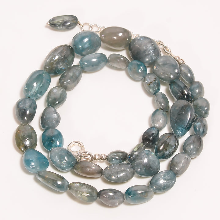 Blue Zircon Natural Gemstone Tumbled Shape Smooth Beads Necklace 16-18" ,7X6 14X9 mm 264 Ct. YN-232