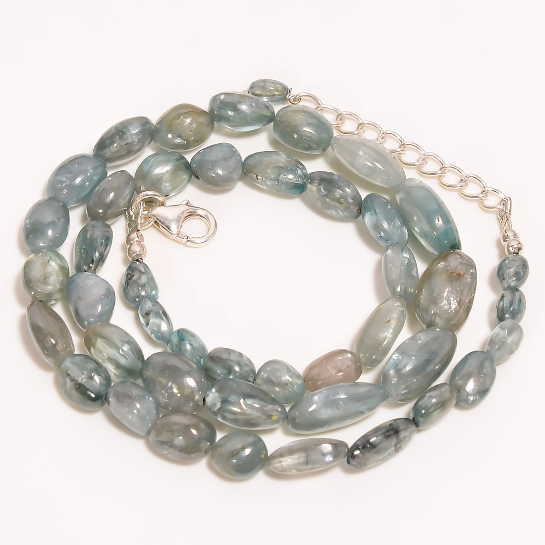 Blue Zircon Natural Gemstone Tumbled Shape Smooth Beads Necklace 16-18" ,5X4 14X9 mm 191 Ct. YN-233