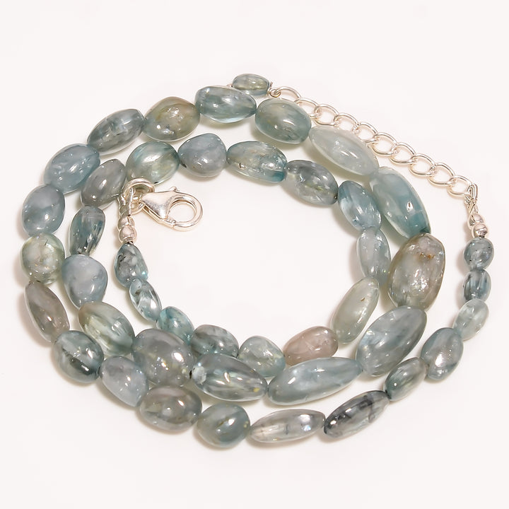 Blue Zircon Natural Gemstone Tumbled Shape Smooth Beads Necklace 16-18" ,5X4 14X9 mm 191 Ct. YN-233