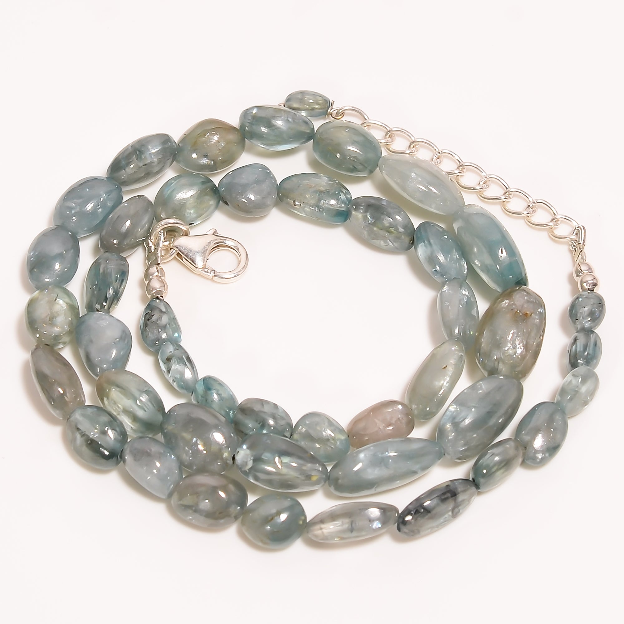 Blue Zircon Natural Gemstone Tumbled Shape Smooth Beads Necklace 16-18" ,5X4 14X9 mm 191 Ct. YN-233