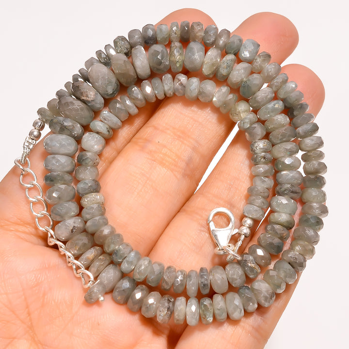 Blue Zircon Natural Gemstone Rondelle Shape Faceted Beads Necklace 17-19" ,4X4 8X8 mm 208 Ct. YN-235
