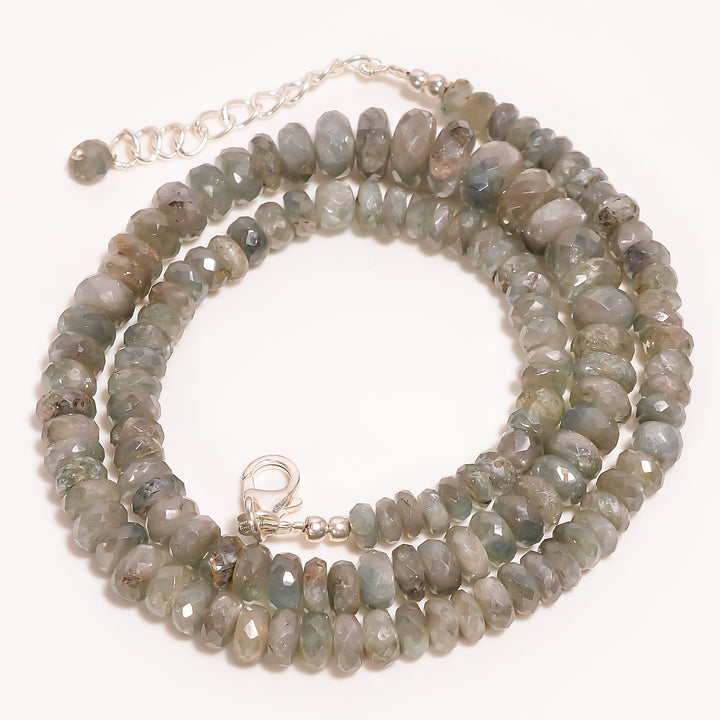 Blue Zircon Natural Gemstone Rondelle Shape Faceted Beads Necklace 17-19" ,4X4 8X8 mm 208 Ct. YN-235