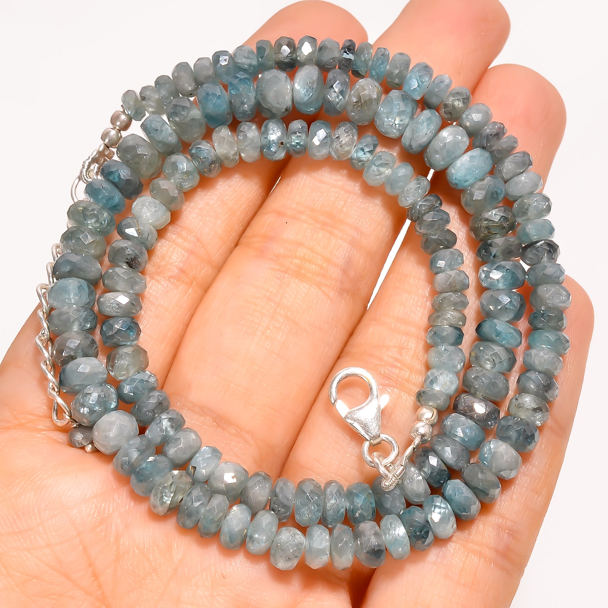 Blue Zircon Natural Gemstone Rondelle Shape Faceted Beads Necklace 17-19" ,4X4 6X6 mm 173 Ct. YN-236