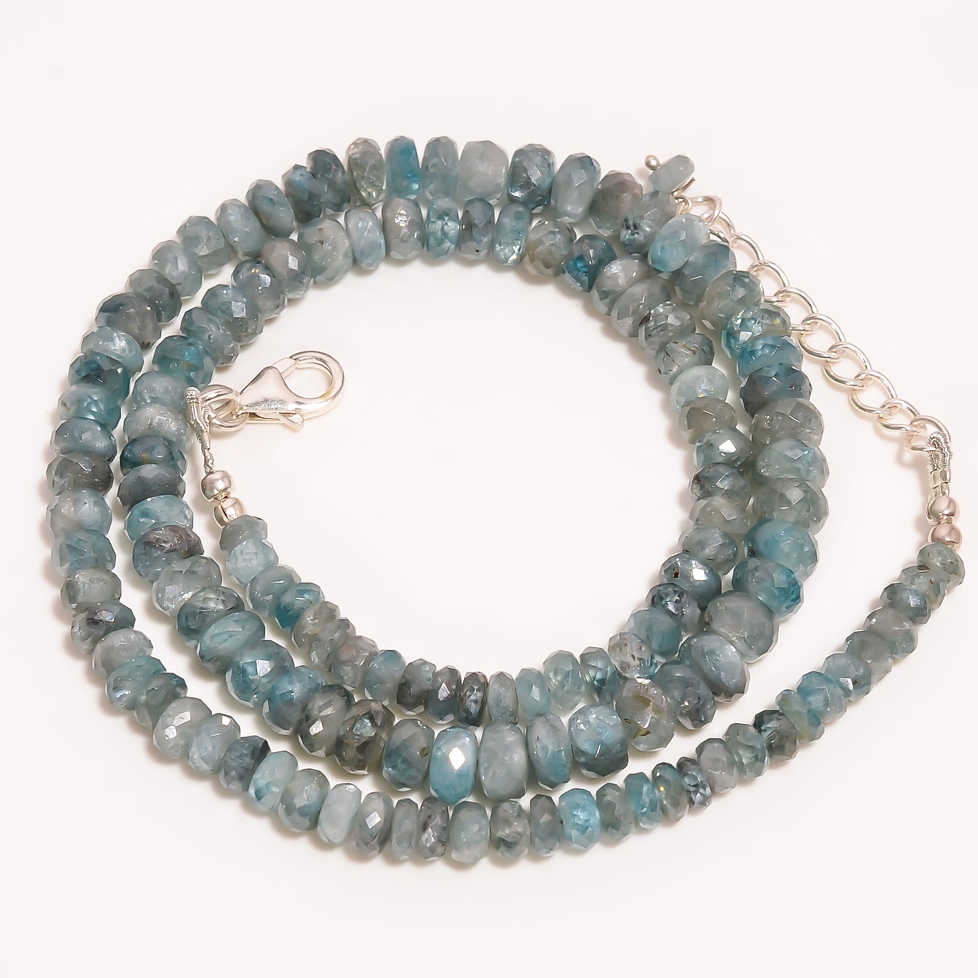 Blue Zircon Natural Gemstone Rondelle Shape Faceted Beads Necklace 17-19" ,4X4 6X6 mm 173 Ct. YN-236