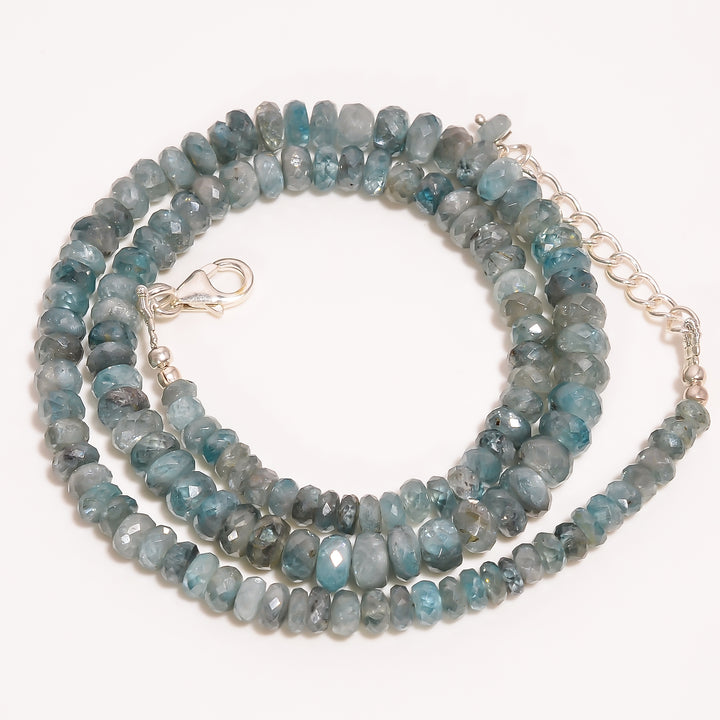 Blue Zircon Natural Gemstone Rondelle Shape Faceted Beads Necklace 17-19" ,4X4 6X6 mm 173 Ct. YN-236