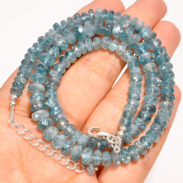 Blue Zircon Natural Gemstone Rondelle Shape Faceted Beads Necklace 17-19" ,4X4 7X7 mm 212 Ct. YN-239
