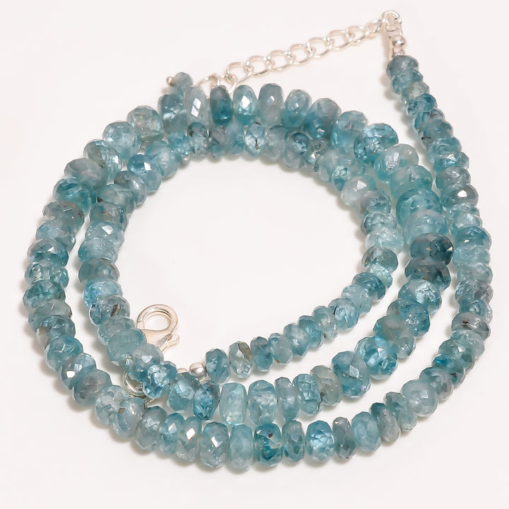 Blue Zircon Natural Gemstone Rondelle Shape Faceted Beads Necklace 17-19" ,4X4 7X7 mm 212 Ct. YN-239