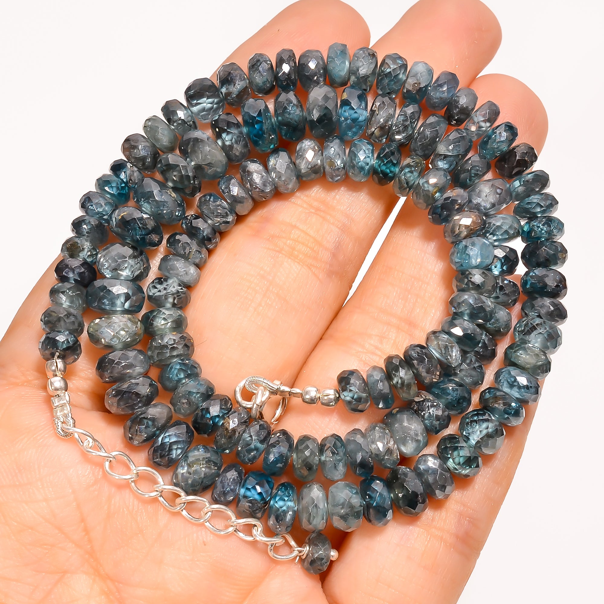 Blue Zircon Natural Gemstone Rondelle Shape Faceted Beads Necklace 18-20" ,6X6 7X7 mm 243 Ct. YN-241