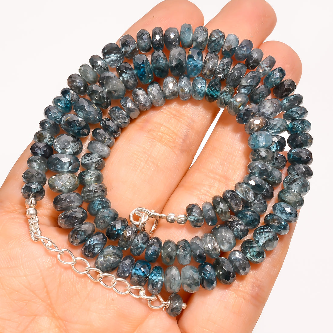 Blue Zircon Natural Gemstone Rondelle Shape Faceted Beads Necklace 18-20" ,6X6 7X7 mm 243 Ct. YN-241