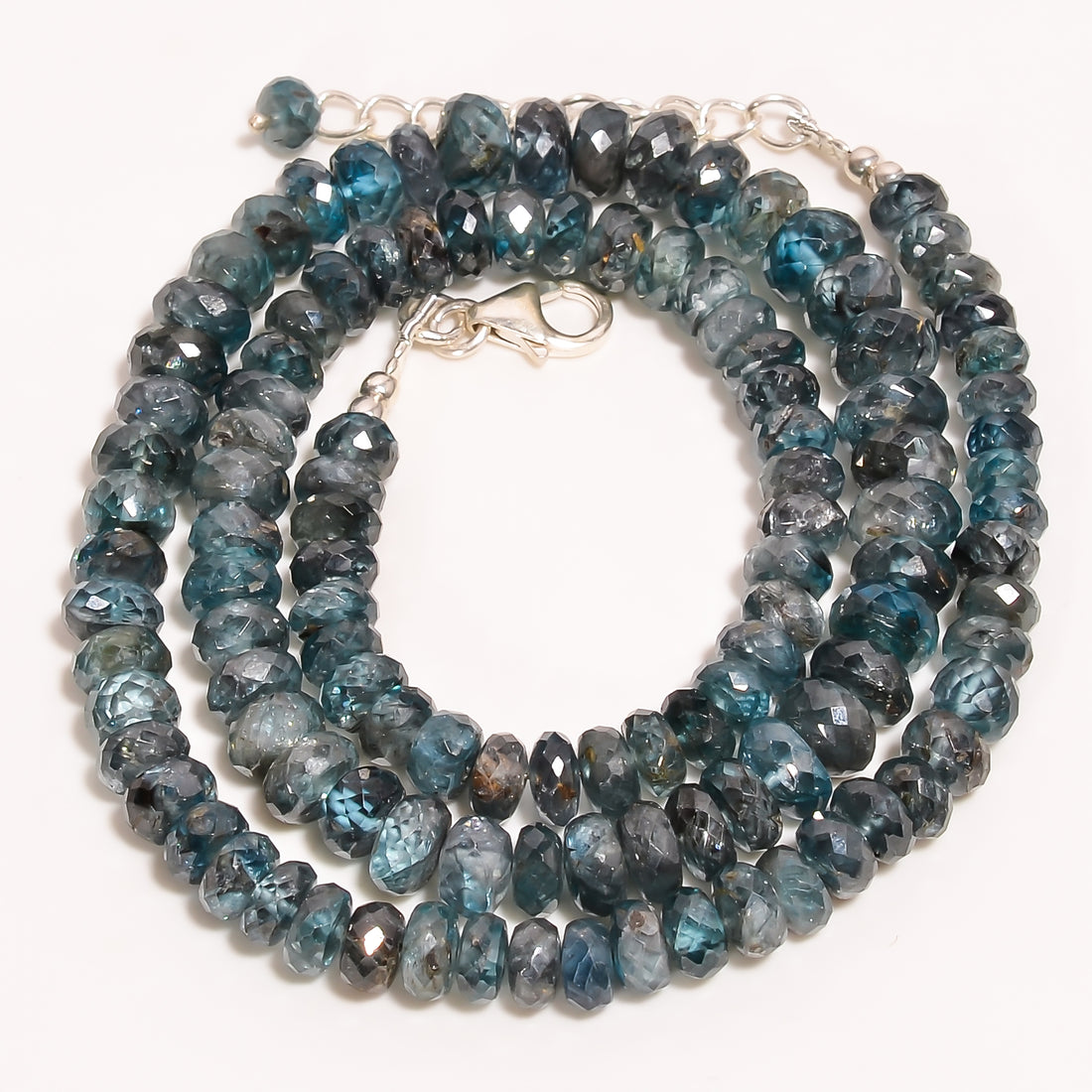 Blue Zircon Natural Gemstone Rondelle Shape Faceted Beads Necklace 18-20" ,6X6 7X7 mm 243 Ct. YN-241