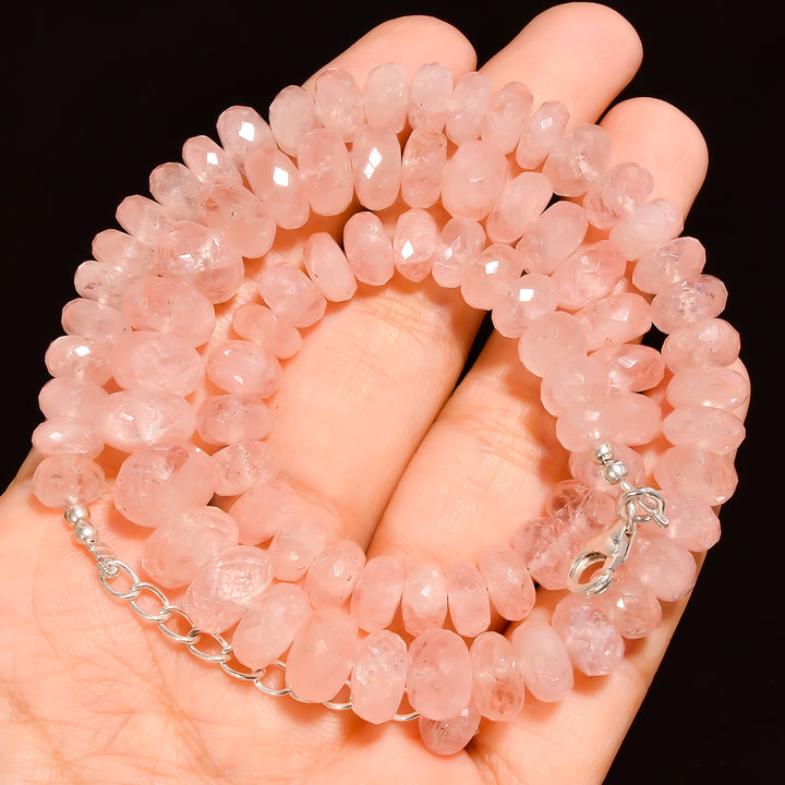 Morganite Natural Gemstone Rondelle Shape Faceted Beads Necklace 17-19" ,7X7 11X11 mm 264 Ct. YN-242