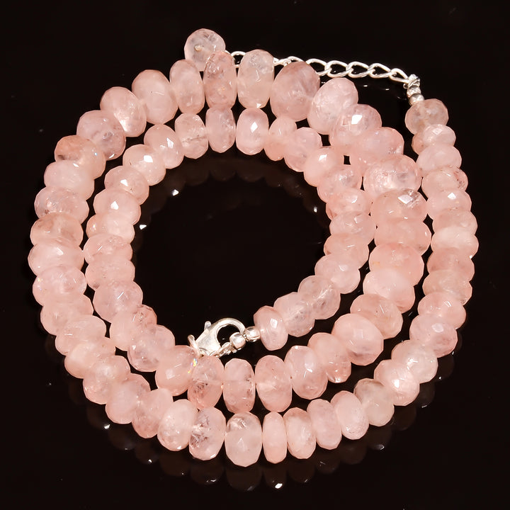 Morganite Natural Gemstone Rondelle Shape Faceted Beads Necklace 17-19" ,7X7 11X11 mm 264 Ct. YN-242