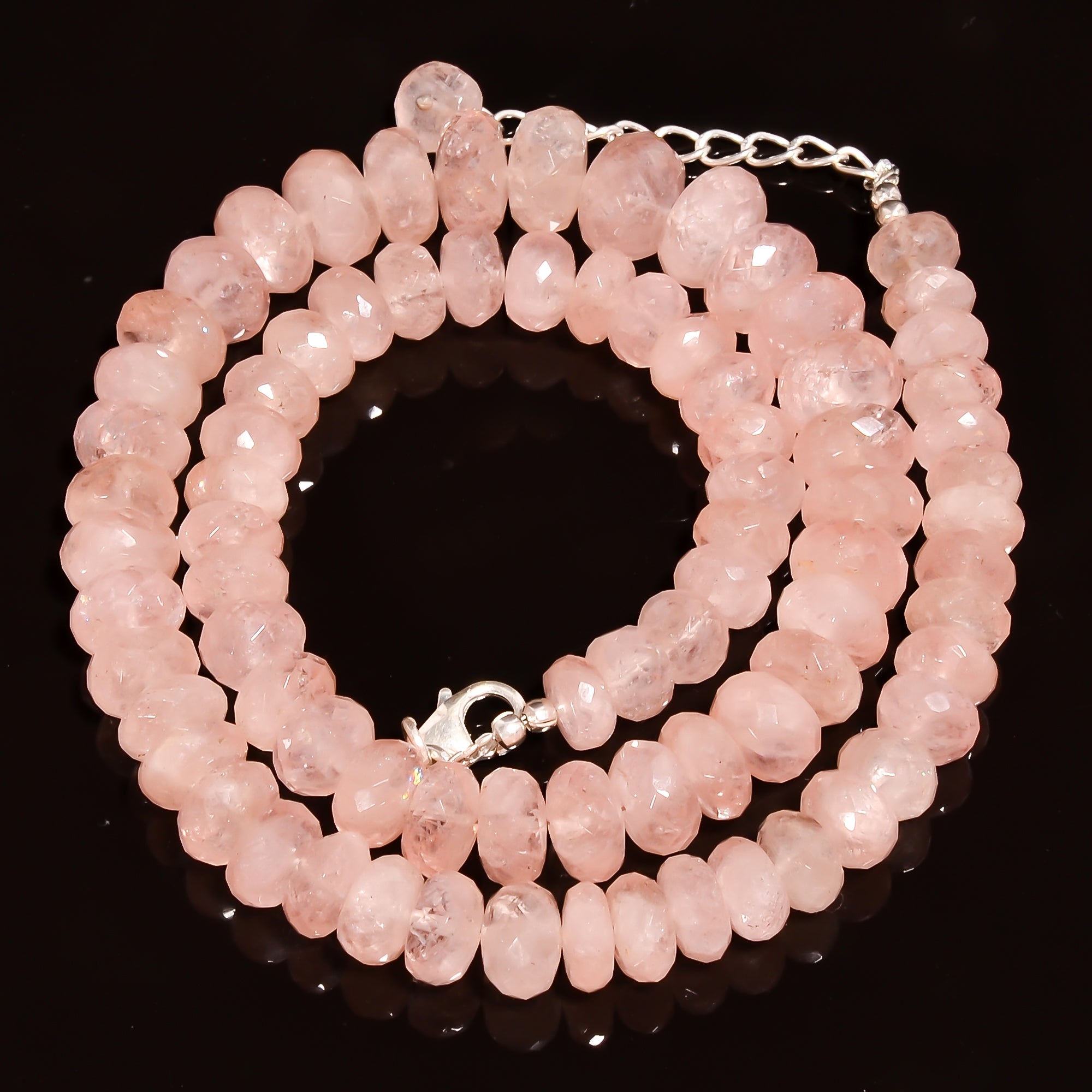 Morganite Natural Gemstone Rondelle Shape Faceted Beads Necklace 17-19" ,7X7 11X11 mm 264 Ct. YN-242