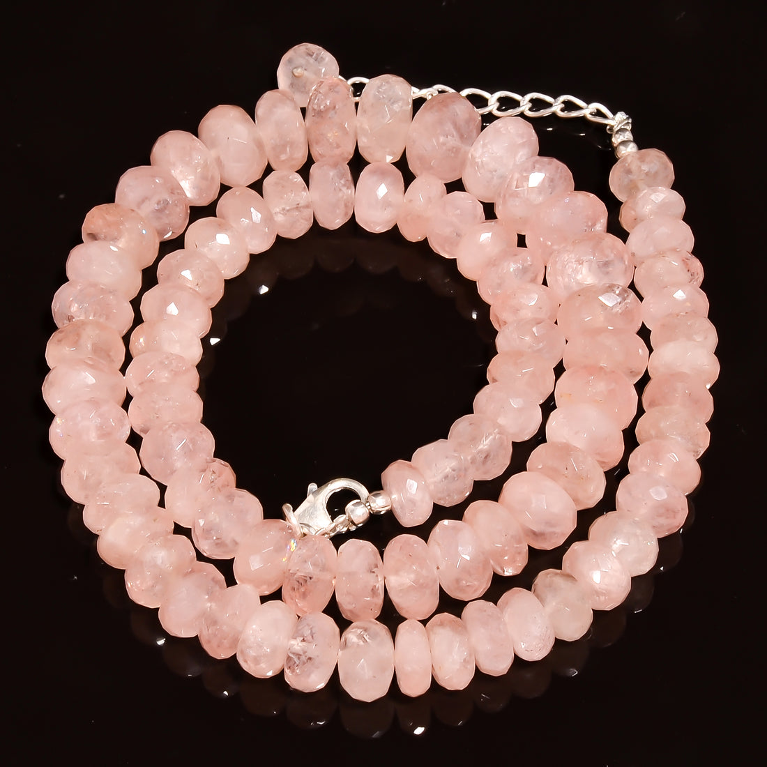 Morganite Natural Gemstone Rondelle Shape Faceted Beads Necklace 17-19" ,7X7 11X11 mm 264 Ct. YN-242