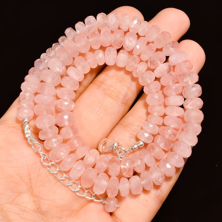 Morganite Natural Gemstone Rondelle Shape Faceted Beads Necklace 17-19" ,6X6 8X8 mm 192.5 Ct. YN-244