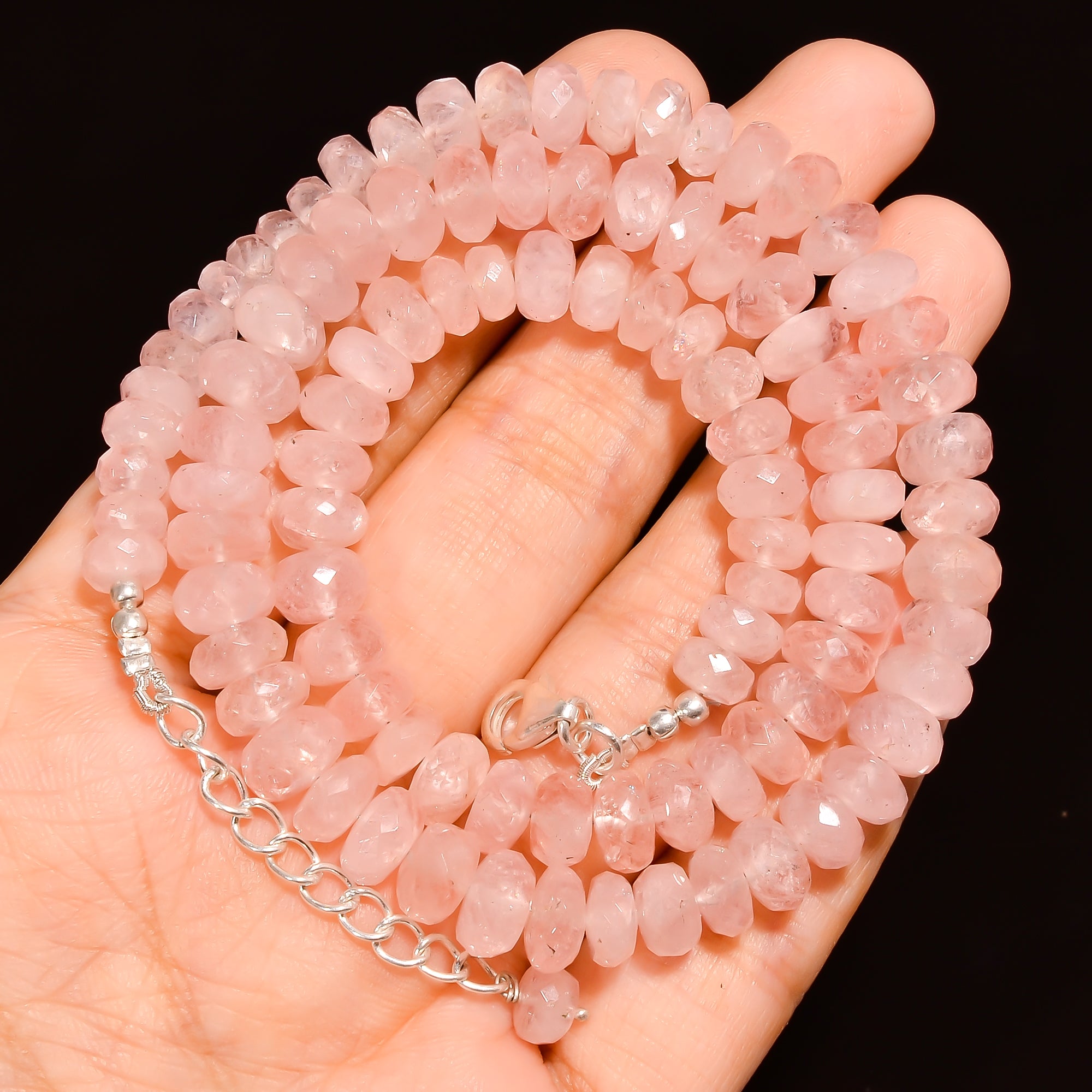 Morganite Natural Gemstone Rondelle Shape Faceted Beads Necklace 17-19" ,6X6 8X8 mm 192.5 Ct. YN-244